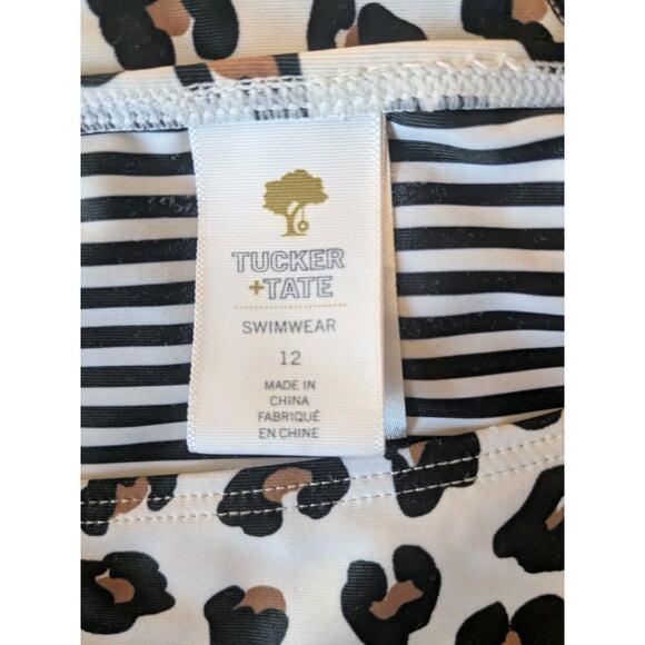 TUCKER + TATE Leopard Print SWIM 2 PIECE BIKINI SET BLack WHITE SIZE 12 $52 - Picture 3 of 5
